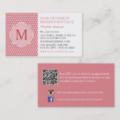 Carte De Visite Pois Rose Cute Avec Boutique Monogram Girl (Devant / Derrière)