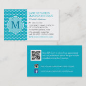 Carte De Visite Pois Turquoise Cute Avec Monogramme Fille (Devant / Derrière)