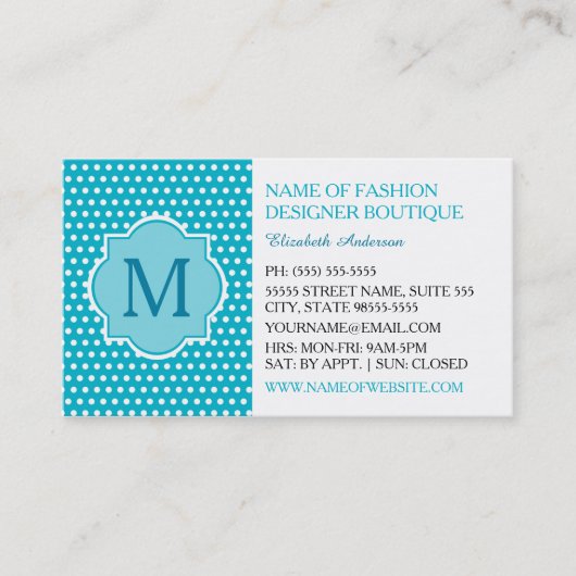 Carte De Visite Pois Turquoise Cute Avec Monogramme Fille (Devant)