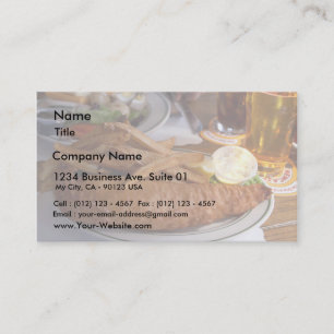 Carte De Visite Poisson-frites avec une pinte de cidre