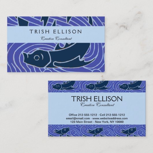 Carte De Visite Poisson Gras Baignade Océan Bleu Pêche (Devant / Derrière)