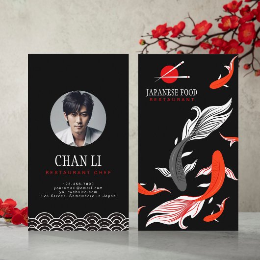 Carte De Visite Poisson rouge gris koi sur l'Arrière - plan noir A