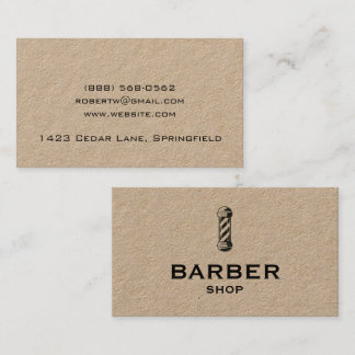 Carte De Visite Pôle de barbier en papier kraft vintage pour salon