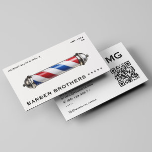 Carte De Visite Pôle de barbier moderne classique blanc Salon de c