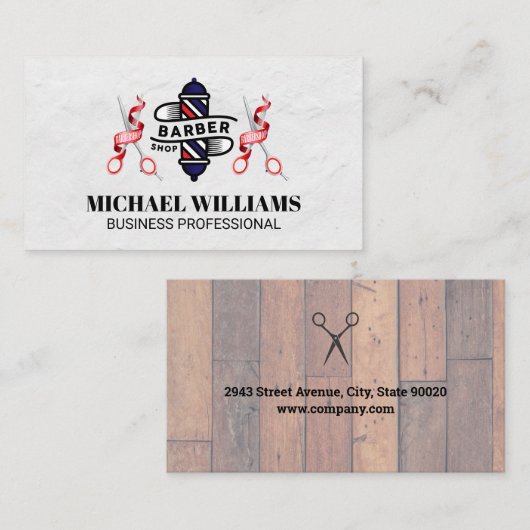 Carte De Visite Pole en barbier et ciseaux (Devant / Derrière)