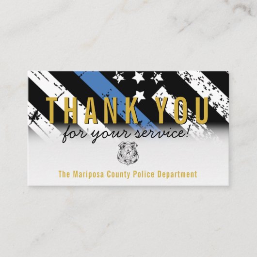 Carte De Visite Police Blue Line American Flag Gold Merci (Devant)