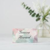 Carte De Visite Police Cursive | Arrière - plan aquarelle (Debout devant)