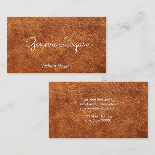 Carte De Visite Police Cursive | Arrière - plan de texture Brown (Devant / Derrière)