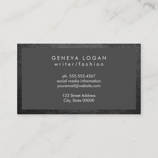 Carte De Visite Police Cursive | Bordure en cuir (Dos)