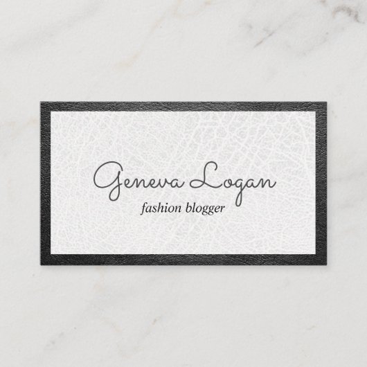 Carte De Visite Police Cursive | Bordure en cuir (Devant)