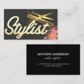 Carte De Visite Police Cursive | Ciseaux d'or | Créatif (Devant / Derrière)