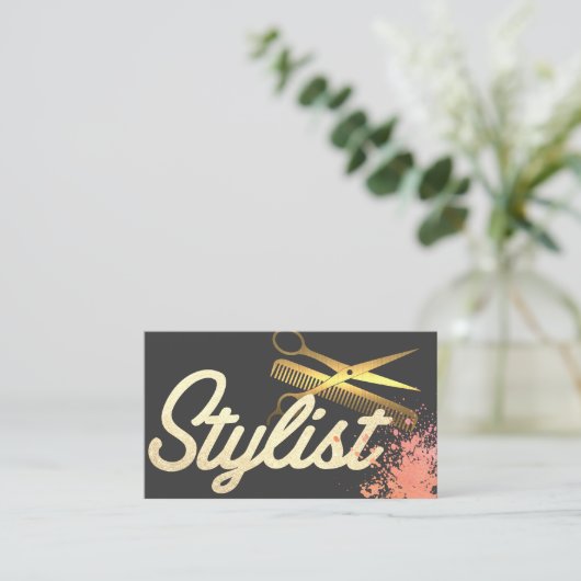 Carte De Visite Police Cursive | Ciseaux d'or | Créatif (Debout devant)