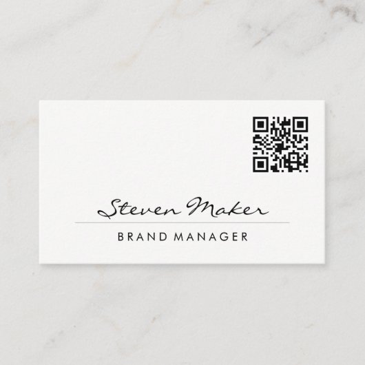 Carte De Visite Police Cursive Minimaliste | Code QR (Devant)