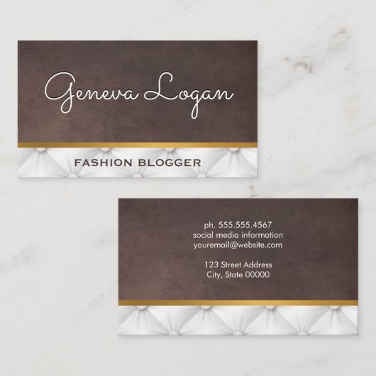 Carte De Visite Police Cursive | Texture Brown blanche hissée (Devant / Derrière)