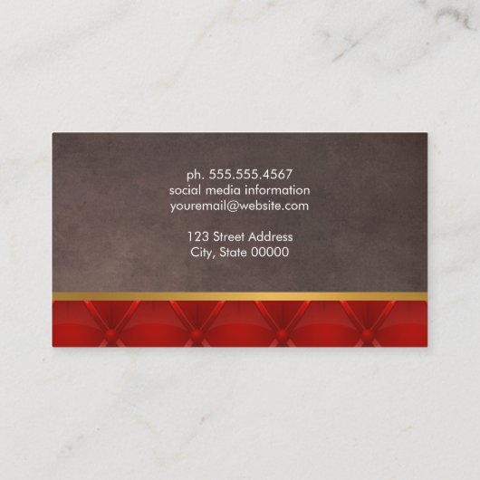 Carte De Visite Police Cursive | Textures Brown rouges rembourrées (Dos)