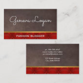 Carte De Visite Police Cursive | Textures Brown rouges rembourrées (Devant / Derrière)