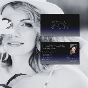 Carte De Visite Police de miroir élégant noir et bleu chic avec ph