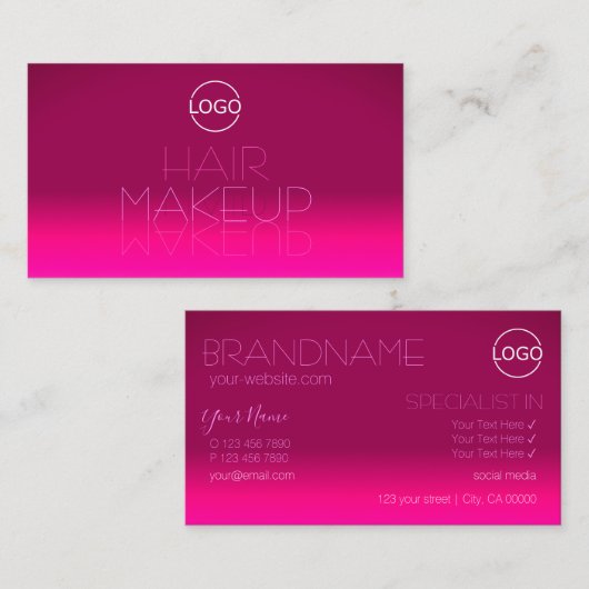 Carte De Visite Police de miroir élégante à dégradé rose chaud ave (Devant / Derrière)