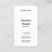Carte De Visite Police de script à main Texte noir blanc classique (Dos)