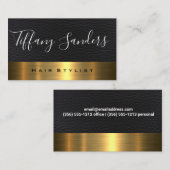 Carte De Visite Police de script | Cuir | Métallique d'or (Devant / Derrière)