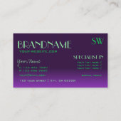 Carte De Visite Police élégante violette et miroir vert avec monog (Dos)