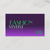 Carte De Visite Police élégante violette et miroir vert avec monog (Devant)