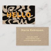 Carte De Visite Police Gras Moderne Hello Black Orange Swirl Kraft (Devant / Derrière)