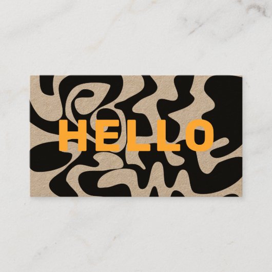Carte De Visite Police Gras Moderne Hello Black Orange Swirl Kraft (Devant)