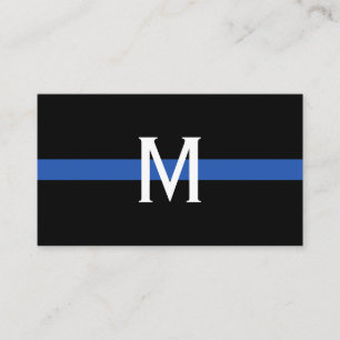 Carte De Visite Police Ligne Bleue Mince Monogramme Professionnel