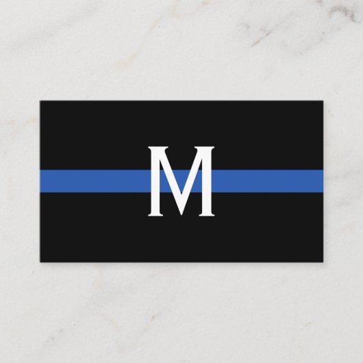 Carte De Visite Police Ligne Bleue Mince Monogramme Professionnel (Devant)