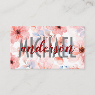 Carte De Visite Polices superposées Simple Fond floral
