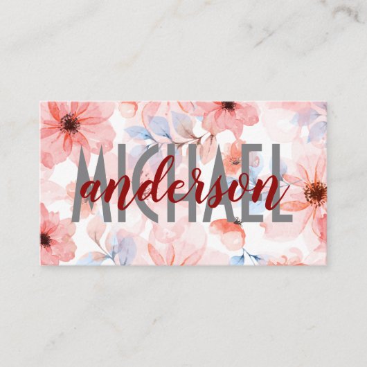 Carte De Visite Polices superposées | Simple | Fond floral (Devant)