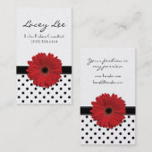 Carte De Visite Polka noir et blanc Pot rouge Gerbera Daisy (Devant / Derrière)