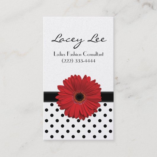 Carte De Visite Polka noir et blanc Pot rouge Gerbera Daisy (Devant)