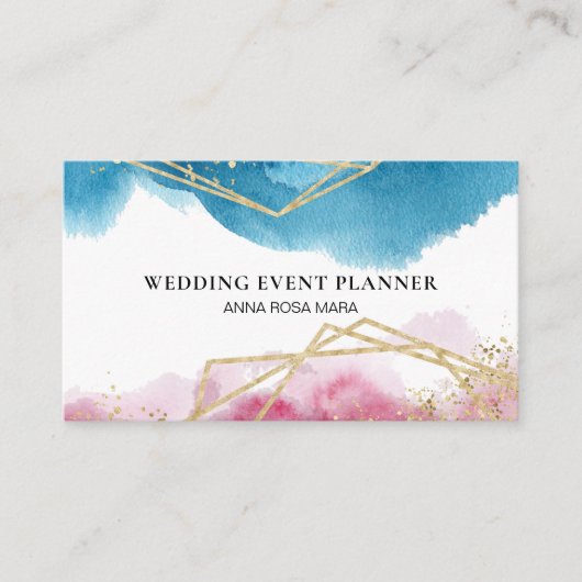 Carte De Visite Polygones bleus de parties scintillantes d'or de (Devant)