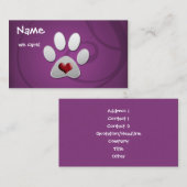 Carte De Visite Pomme de coeur Paw Argent violet (Devant / Derrière)