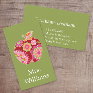 Carte De Visite Pomme d'enseignant personnalisée avec modèle flora