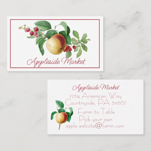 Carte De Visite Pomme détaillée et tige de baies (Devant / Derrière)