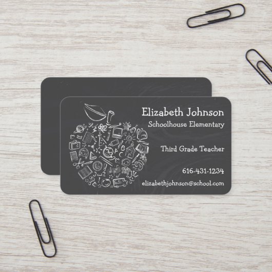 Carte de visite Pomme pour Enseignants (Devant/Arrière en situation)