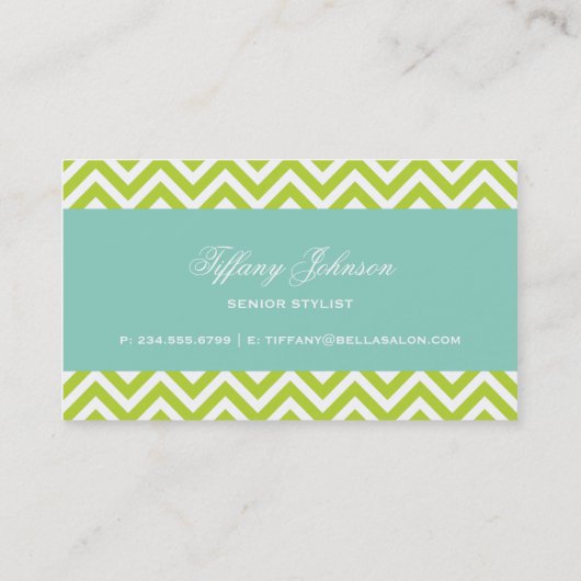 Carte De Visite Pomme verte et Aqua moderne Chevron Stripes (Dos)