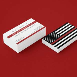 Carte De Visite Pompier Mince ligne rouge Service de Secourt incen