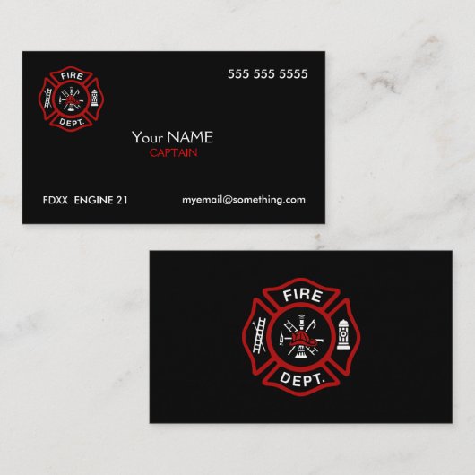 Carte De Visite Pompier noir (Devant / Derrière)