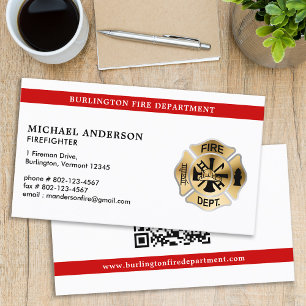 Carte De Visite Pompier Personnalisé QR Code Service d'incendie