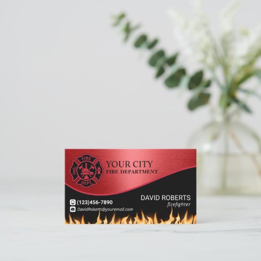 Carte De Visite Pompier Pompier Service pompier moderne Rouge (Debout devant)