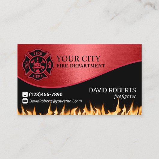 Carte De Visite Pompier Pompier Service pompier moderne Rouge (Devant)