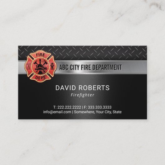 Carte De Visite Pompier Service d'incendie Moderne Métal foncé (Devant)