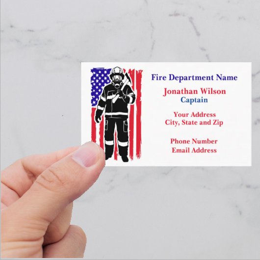 Carte De Visite Pompier sur le drapeau américain