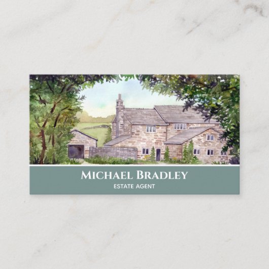 Carte De Visite Pont de pierre Yorkshire Ferme Aquarelle (Devant)