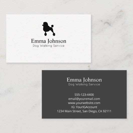 Carte De Visite Poodle moderne Logo chien marche (Devant / Derrière)