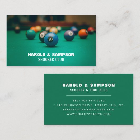 Carte De Visite Pool Table, Pool & Snooker Lecteur/Club (Devant / Derrière)